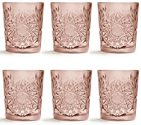 Libbey Bicchiere Hobstar Rosa - 355 ml / 35.5 cl - Set di 6 pezzi - Disegno vintage - Lavabile in lavastoviglie - Alta qualità