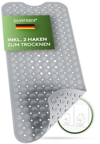 SilverRack Badewannenmatte 100x40 cm (Grau) - Antirutschmatte Badewanne BPA frei für Kinder und Babys - Duschmatte schimmelresistent & maschinenwaschbar - Badematte rutschfest