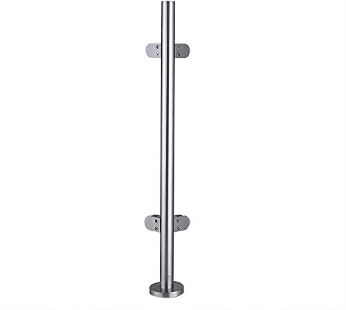 ROMYIX Stainless Steel Balustrade Posts with Glass Clamps and Rubbers,Glass Balustrade kit Railing Fence Pole Handrail Garden Fencing 90/110CM,fits 10-12mm Toughened Glass (Corner Post 900mm)
