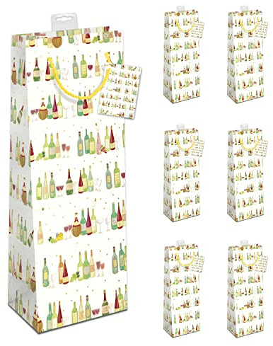 PremiumLine Geschenktüten Flaschen, 6 Stück | Flaschentüten für Wein, Sekt, Champagner | mit Kordel + Namenskarte | Geschenktaschen Motiv: Weinflaschen, B:12cm x H:39cm x T:10cm