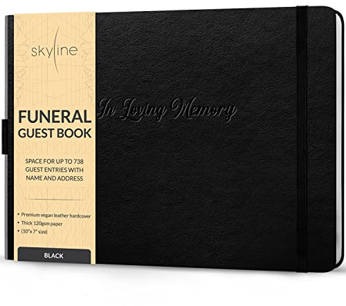 Skyline Funeral Guest Book for Memorial & Funeral Services – In Loving Memory Guest Sign In Book for Funerals – 738 Guest Entries with Name & Address, 129 Pages, Hardcover, 10x7″ (Black)
