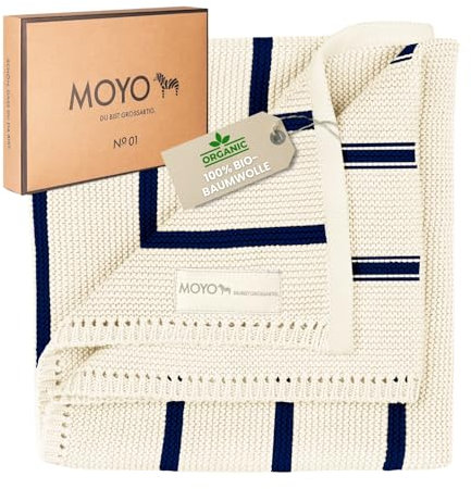 MOYO Babydecke Leises Streiflein I 75x100cm I Atmungsaktive Kuscheldecke aus 100% GOTS-Bio-Baumwolle I Weiche Baby-Bettdecke für Junge & Mädchen I Baumwolldecke Geburt