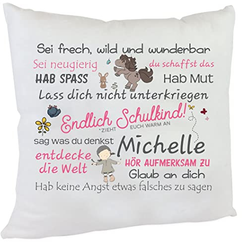 Kilala personalisiertes Kissen Geschenk zur Einschulung mit Namen ABC-Schütze Einschulungsgeschenk Mädchen (Pferd)