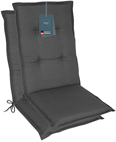 LILENO HOME Gartenstuhl Auflagen als [2er Set - Hochlehner] in Uni Anthrazit (Tami) - Bequeme Liegen als Sitzauflagen für Gartenmöbel - Stuhlkissen für Gartenstühle und Klappstühle