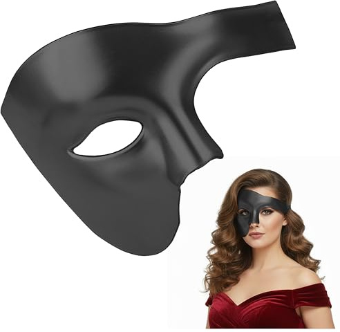 Balinco Opera halvmask, herrmask, damasker, venetiansk karnevalsmask, halv ansiktsmask, halloweenmask, ansiktsmask karneval (svart)