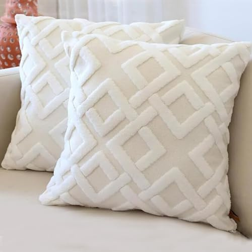 HAMUR HOME Conjunto De 2 Fundas De Cojín 45 X 45 Cm - Funda De Cojín Boho Decorativa - Funda Decorativa De Almohada para Sofá - Fundas De Almohadón Decorativas para Salón (Mila Crudo)