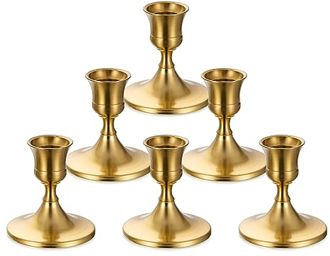 Sziqiqi Candlesticks Holder for Wedding Table Centerpiece - Gold Taper Candle Holders Candle Stick Holder Bulk for Christmas Candlelight Dinner Wedding Party Festival Decor 6 Pieces