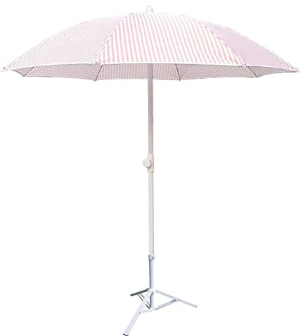 Parasol De Jardin 140Cm Rose Blanc Rayures Parasol De Jardin, Parasol De Plage Rond Portable, Parasol D'ombre De Soleil Extérieur Pour Plage/Piscine/Patio, Trépied De Fer (Optionnel),Protect