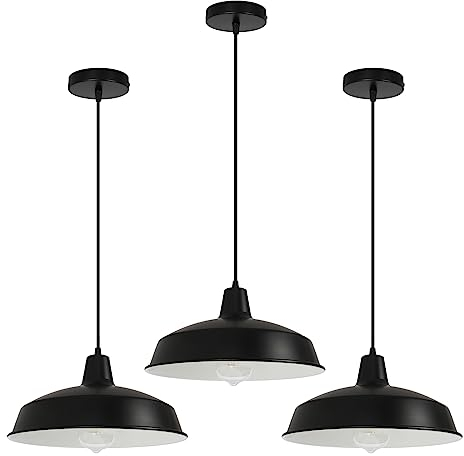 VONCI Moderne Matte Schwarze Metall Scheune 1-Licht E27 Pendelleuchten Vintage Gewölbte Ø30cm Hängelampe Beleuchtung für Kücheninsel Esszimmer Schlafzimmer Bauernhaus Flur Bar (3 Pack)