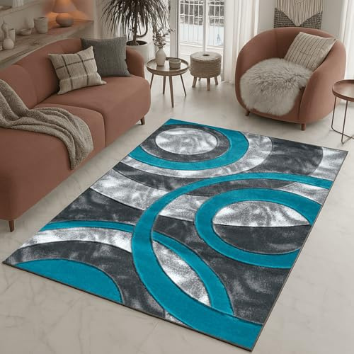 Rugs Inn Retro Area Rug - Super Soft Large Living Room Bedroom Bedside Carpet High Dense Pile Non Slip Thick Solid Color Washable Kitchen Rugs (Teal, 160 x 230 cm)