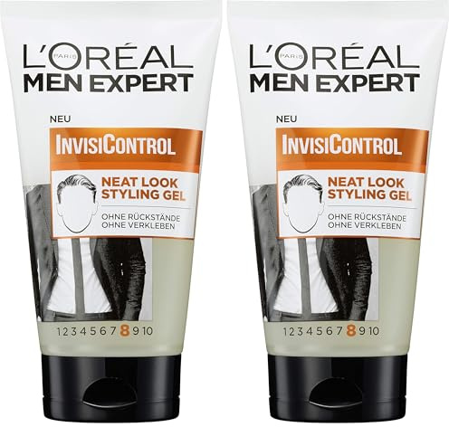 L'Oréal Men Expert Neat Look Styling Gel für Männer, Haargel für gepflegte und natürliche Haarstylings, Herren Haarstyling für ein mattes Finish, InvisiControl, 2 x 150 ml