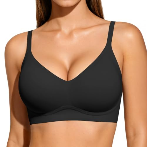 Vertvie Dam superbekväm, sömlös push up mjuk bh med avtagbara kuddar, 1 stycke: Svart, XXL