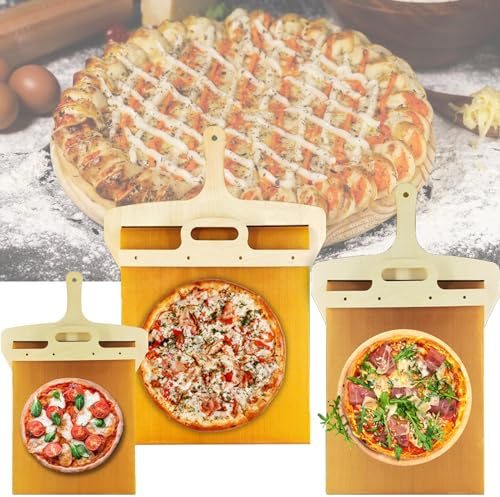 Pelle à pizza coulissante, pelle à pizza antiadhésive Effesto, la pelle à pizza qui transfère parfaitement la pizza, spatule à pizza avec manche en bois, pelle à pizza coulissante de qualité (S+M+L)