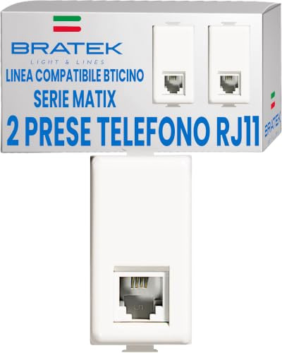 2x Presa Telefonica da Muro RJ11 Compatibile con Presa RJ11 BTicino Matix | Bratek Frutto Telefono Bianco da Incasso x Supporti B Ticino Matix - Sostituisce AM5982 - Made in Europe