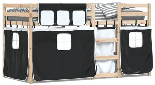 Juroupi Etagenbett mit Vorhängen Weiß Schwarz 90x200 cm Kinder Etagenbett Kinderbett Doppelbett Kinderhochbetten Bett Kiefernholz - 3283928