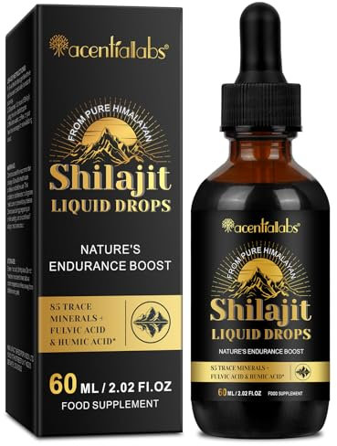 60ML Shilajit Liquid Drops, High Strength Himilayan Shalajit Resin, 100% Pure Shilajit with Fulvic Acid and Minerals, Strength & Stamina Booster for Men and Women