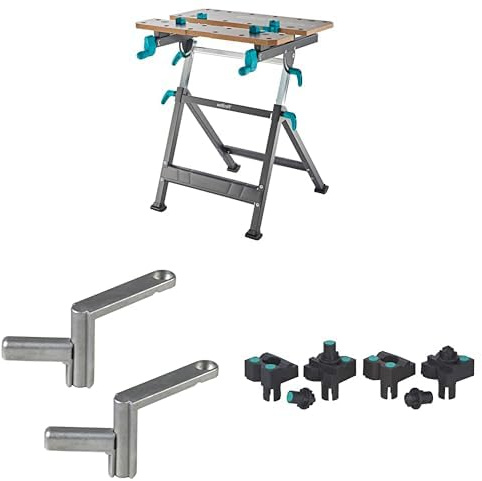 wolfcraft Spann- und Arbeitstisch Master 650 Ergo 6870000 I stufenlos höhenverstellbar + 2 Schnellspanner 6176000 I Zum schnellen Fixieren + 4 Spannbacken mit Lackierspitzen 6166000