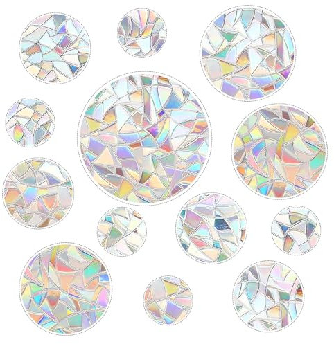 Giantree 39Pcs Kreis Fenster Anti-Collision Aufkleber, 3D Vogelschutz Regenbogen Film, Prismatische Vinyl Clings für Vögel, Tür, Esszimmer, Schlafzimmer