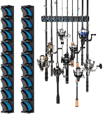 Angelrutenhalter, 2 x Wand-Angelruten-Organizer, vertikaler Angelrutenhalter, Angelrutenhalter zur Aufbewahrung von 18 Ruten oder Angelrutenkombinationen