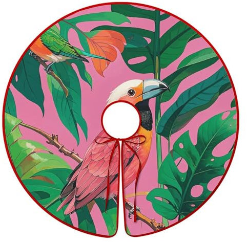 Tropische Vögel Pflanze Blatt Weihnachtsbaum Rock 76,2 cm rund Weihnachtsbaum Matte Weihnachtsbaum Rock Ornamente für Indoor Outdoor Urlaub Party Home Dekorationen