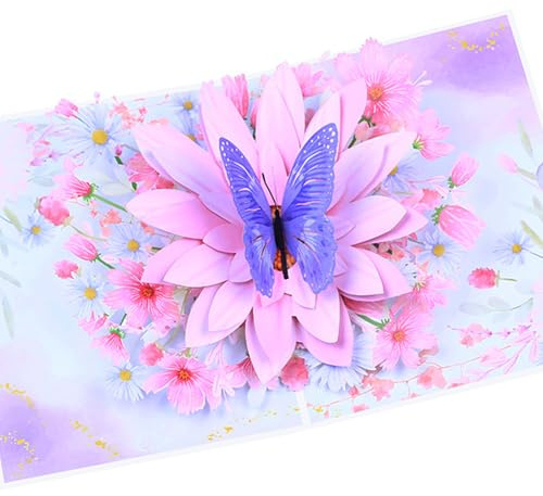 AONAT Pop-Up Karte Schmetterlinge auf Blumen, 3D Geschenkkarte zum Geburtstag, Blumengrußkarten, für Frau, Freundin & Mutter