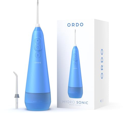 Ordo Water Flossers for Teeth, Cordless IPX7 Waterproof Oral Irrigator, 3 Pressure Settings, Portable, Rechargeable Electric Sonic Flosser, Dental Professional Recommended, Arctic Blue