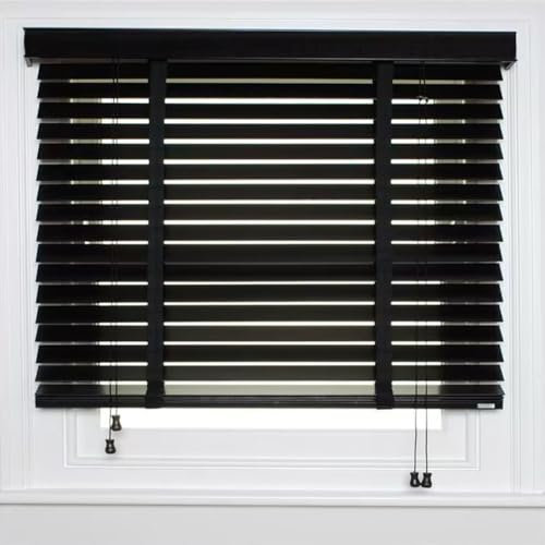 generisch Holzjalousie 50 mm Lamellen extra breit Verdunkelungs Jalousette Privatsphäre Jalousien Innen-/außeninstallation W30-160cm Schwarz Fensterjalousie Für Bad Küche Schlafzimmer(90W x 130cm H)