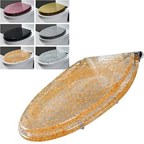 XFZJCHAP Abattant de WC à Paillettes allongé et Silencieux avec Couvercle de Toilette Universel avec charnières à dégagement Rapide en Acier Inoxydable/lumière d'étoile Noire