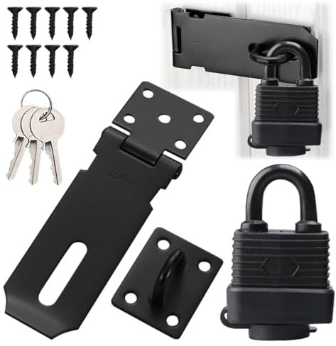 Stainless Steel Door Latch Hasp ＆ Padlock with Screws, Window Security Door Latch Hasp, Garden Gate Lock Padlock with 3 Keys, Shed Lock Latch Staple for Bedroom Bathroom Door Cabinet Pet Cage