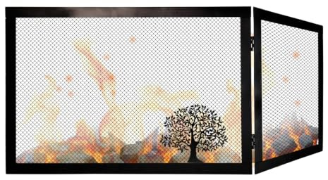PARASCINTILLE ANGOLARE PER CAMINO REVERSIBILE IN FERRO BATTUTO Parafiamme per Caminetti, Caminetto Angolare CM 80 x 50 x H 50 modello DOLOMITE Albero della Vita