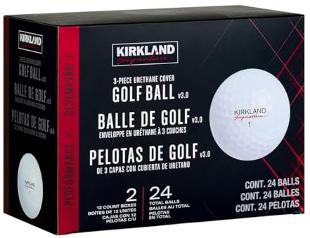 Kirkland Signature Golfbollar – 12 eller 24-pack – Vit eller Neon Gul – Premium 3-delad Tour Performance för Längd, Kontroll & Känsla (VIT)