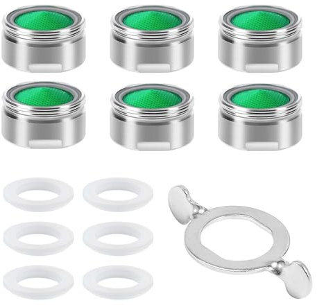 Vinabo 6 Piezas Aireador De Grifo M24 De Acero Inoxidable con Filtro ABS, 8 Arandelas y 1 Llave, Filtro Grifo De Ahorro De Agua para Cocina y BañO - Plata