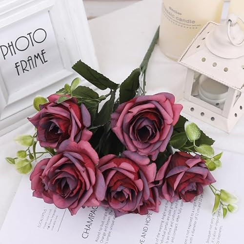 HUIJIQX Künstliche Herbstblumen, Blumenstrauß, rote Rose, künstliche Blume für Hochzeit, Zuhause, Tischdekoration, Weihnachten, Valentinstag, Geschenk (rot)