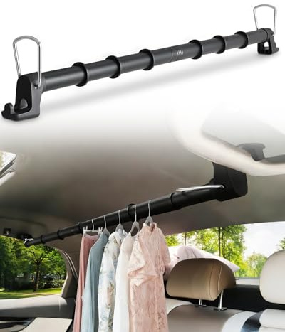 Beinhome Appendiabiti da auto ultraresistente - Lunghezza regolabile 76-160 cm, asta per indumenti da viaggio per una conservazione senza grinze
