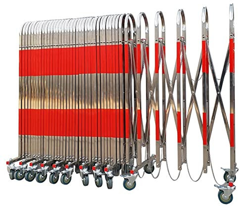 HOBURT Ausziehbares Zauntor aus Edelstahl mit Rädern, Mobile Sicherheitsbarriere für die Industrie, für Garagen, Schulen, Einkaufszentren, Rot/Silber, 1,1 x 3 m