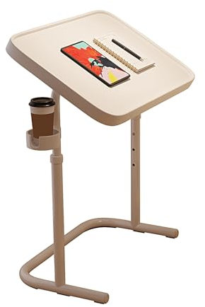 Betttisch auf Rollen Höhenverstellbar Verdickter Rahmen aus Kohlenstoffstahl Beistelltisch Pflegebett für Wohnzimmer, Schlafzimmer, Sofaseite und Nachttisch(White,46 * 35 * 60-65-70cm)