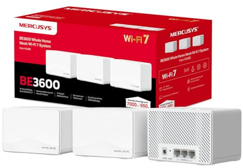 MERCUSYS Halo H25BE(3-pack) BE3600Mbps Whole Home Mesh WiFi 7 System, 3x Full Gigabit WAN/LAN Ports, 4K-QAM, MLO, Multi-RUs, Dual-Band WiFi Extender Booster, Connect Over 150 Devices, TP-Link Mesh