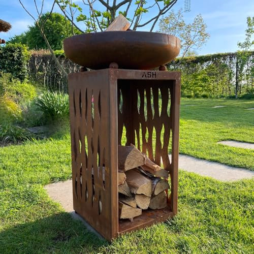 Plancha Acier Corten - BBQ Extérieur - Cheminée de Jardin - Rangement du Bois - Aspect Luxueux