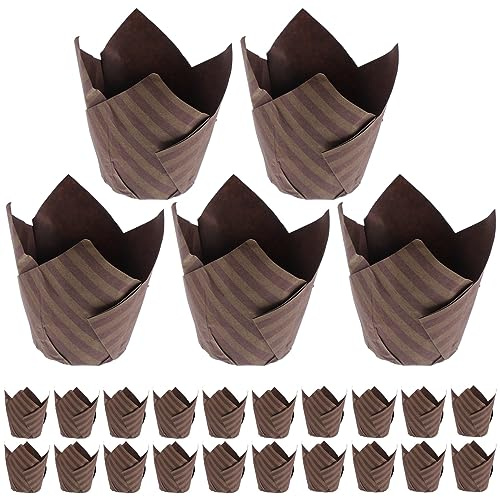 Cabilock 250Pcs Tulip Cupcake Cases, Greaseproof Brown Muffin Wrappers, Large Paper Baking Liners for Fairy Cakes & Muffins, Eco-Friendly Non-Stick Party Supplies (Standard Size)
