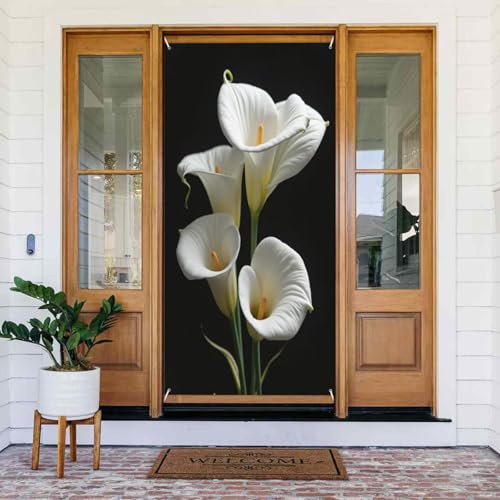 Cubiertas de puerta clásicas con estampado blanco de lirio de cala n.º 11, decoración de pancarta de puerta para interiores y exteriores, primavera, verano, otoño, invierno, Halloween, Navidad