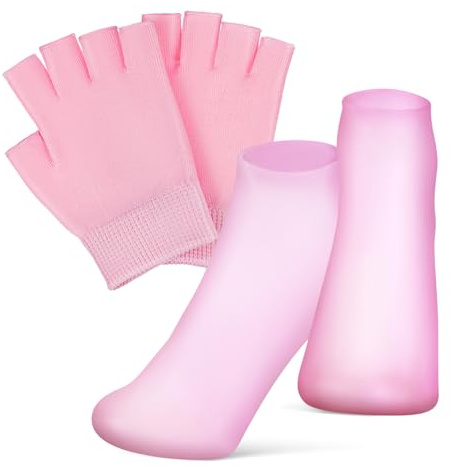 DECORNIJIA Moisturizing Gel Handschuhe und Socken Pflege für Trockene Hände Füße Fingerlose Handmaske für Intensive Feuchtigkeit Wiederverwendbar Komfortabel