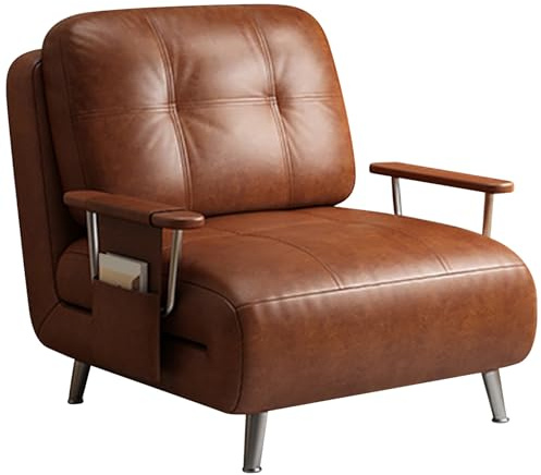 Schlafsessel Klappbar Gästebett 3 in 1 mit Verstellbarer Rückenlehne und Kissen Schlafsofa mit Schlaffunktion Recamiere Chaiselongue für Wohnzimmer Schlafzimmer(Brown)