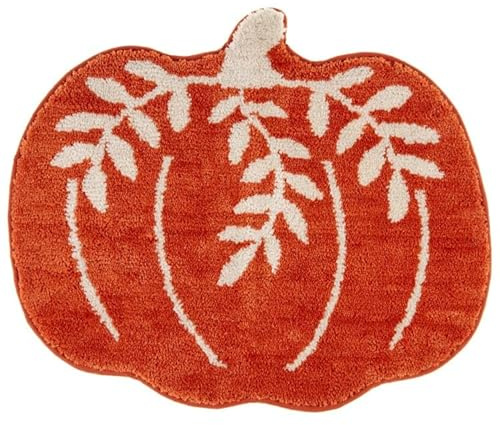 Swan Household Stylish Halloween Bath Mat - Pumpkin Design, Orange & Natural, Absorbent Bath Mat, Spooky Bathroom Decor (Orange)