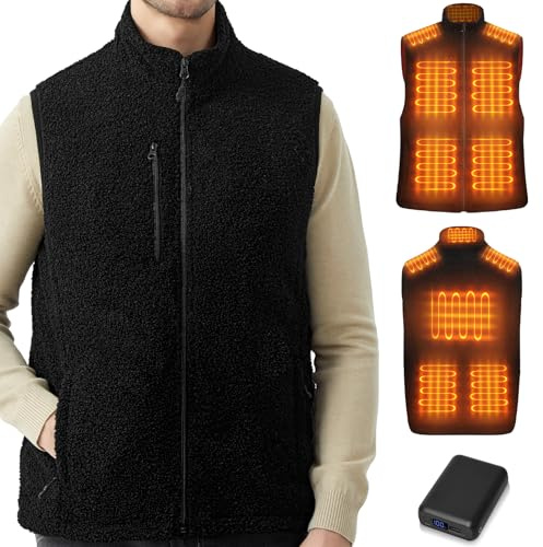 FrostVoyage Beheizbare Weste Damen Herren mit 18400mAh Powerbank, Fleece Heizweste Wärmeweste mit Akku, 10 Heizzonen, Flauschige Beheizbare Fleeceweste für Radfah, Outdoor-Arbeit