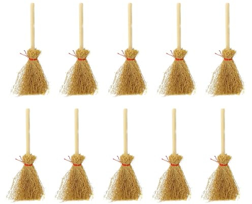 Generico Escoba de Halloween de 10 Piezas | Mini Escoba Disfraz Tapiz Decoraciones | para la Decoración de la de la Casa de Muñecas en Miniatura del Jardín de la Cocina