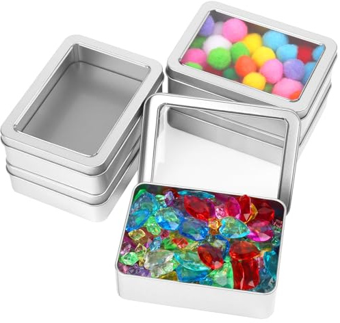 RVLZKCPG 5 Stück Metalldosen mit Deckel, 12.5x9x4cm Aufbewahrungsbox mit Deckel Klein, Silber Blechdose mit Deckel, Metalldöschen für Süßigkeiten, Münzen, Schlüssel und Klein Geschenke (Silber)