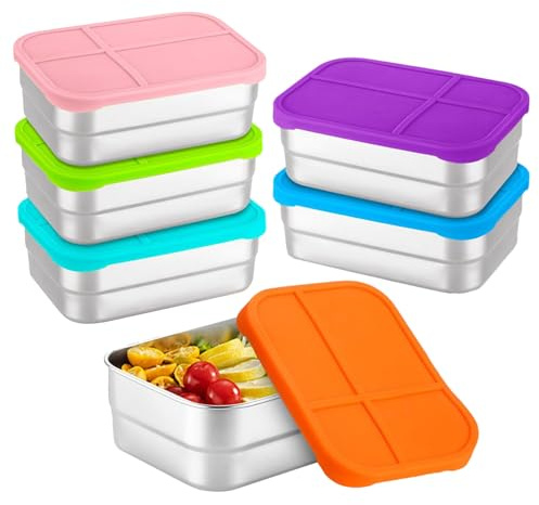 Boîte à goûter en acier inoxydable | 720 ml avec couvercle en silicone – Stockage des aliments pour pique-nique, école, repas, pique-nique, garderie, sport, bureau, maison, camping, randonnée en plein