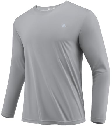 PINSPARK Gymtröjor för män långärmade t-shirts andningsbara löpartoppar fitness träningsskjorta atletisk t-shirt snabbtorkande rashguard UPF 50+ topp för fiske, Ljusgrå, L