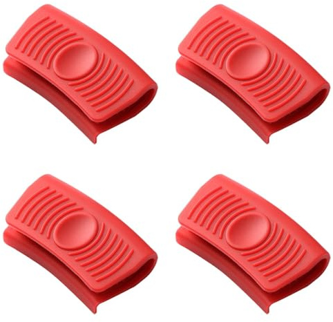 Presine in silicone per pentole e padelle calde, resistenti alle alte temperature e antiscivolo, 8 x 4,5 cm (4 pezzi, rosso)