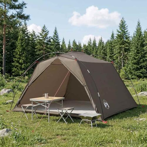 LoogCape Tienda de campaña tipo túnel marrón gris para 4 personas, poliéster 185T, revestimiento de poliuretano, varillas de fibra de vidrio, 244 x 213 x 135 cm, para camping, senderismo, festivales